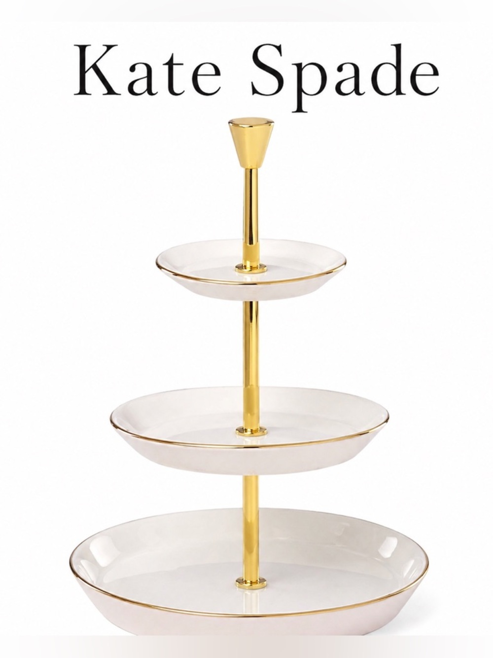 Kate Spade New York Two Hearts Tiered Jewelry Holder Porcelain Gold Trim NIB